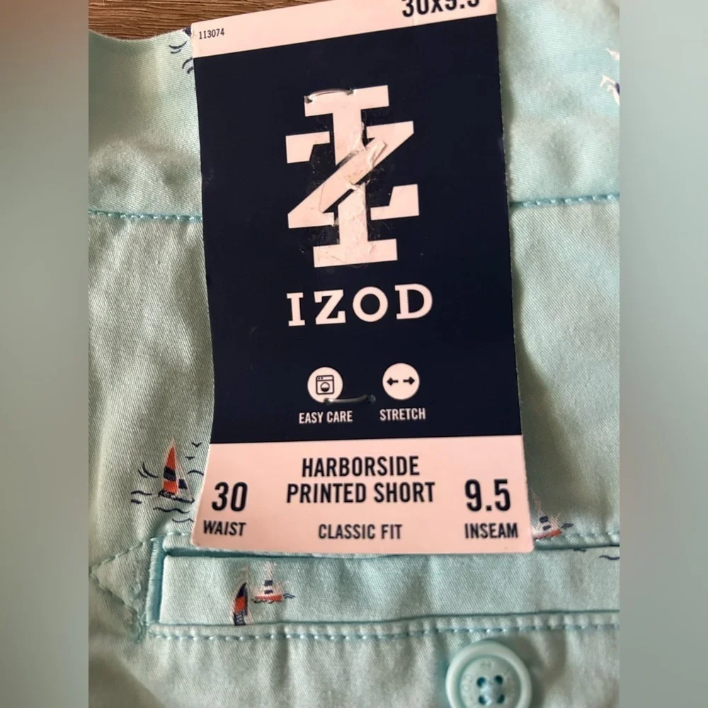 Izod Harborside Printed Men Flat Front Chino Stretch Shorts Size 30 New